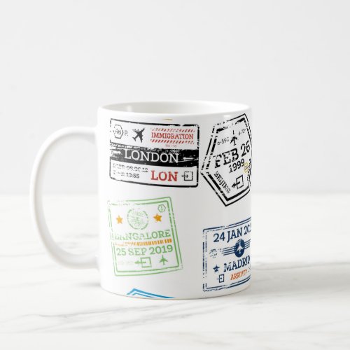 Collection of Passport Stamps Isolated on White V Coffee Mug