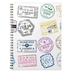 Collection of Passport Stamps Isolated on White. V Notebook