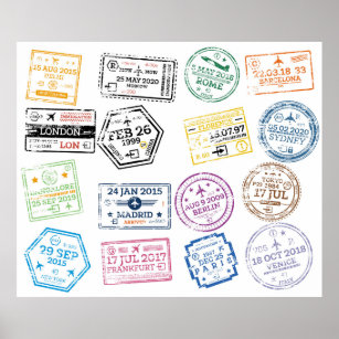 Collection of Passport Stamps Isolated on White. V Poster