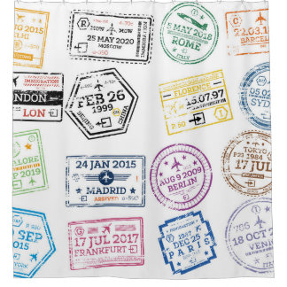 Collection of Passport Stamps Isolated on White. V Shower Curtain