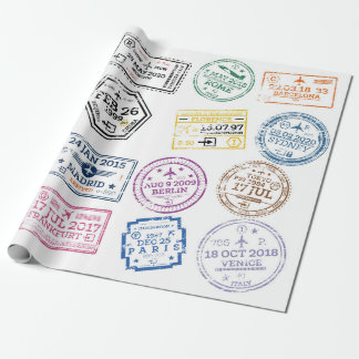 Collection of Passport Stamps Isolated on White. V Wrapping Paper