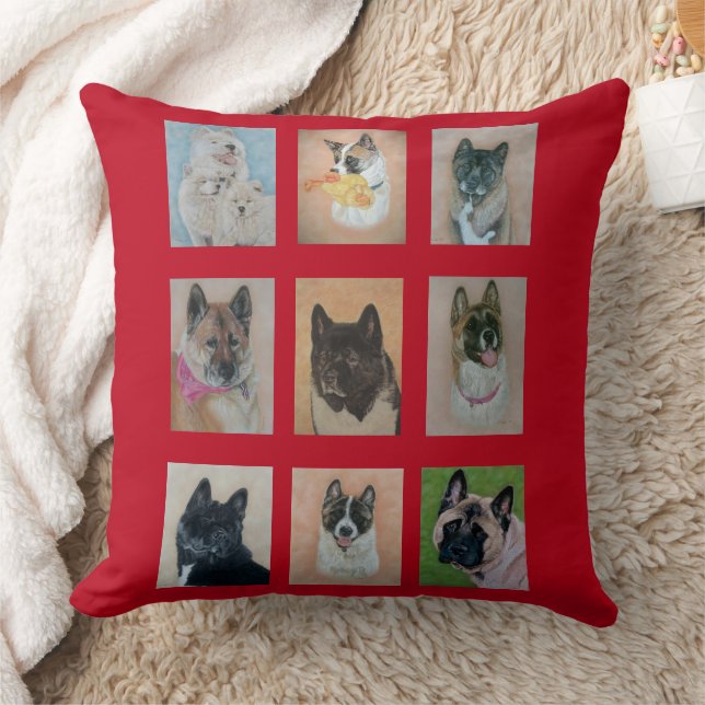 collection of pictures of akita dogs throw pillow (Blanket)