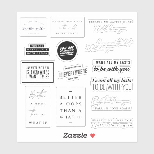 Collection of Romantic Love Quotes Stickers (Sheet)