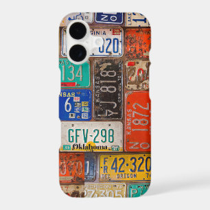 Collection of Rusty Retro License Plates iPhone 17 Case