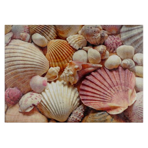 Collection of Seashells Scallops Clams and Conch Cutting Board