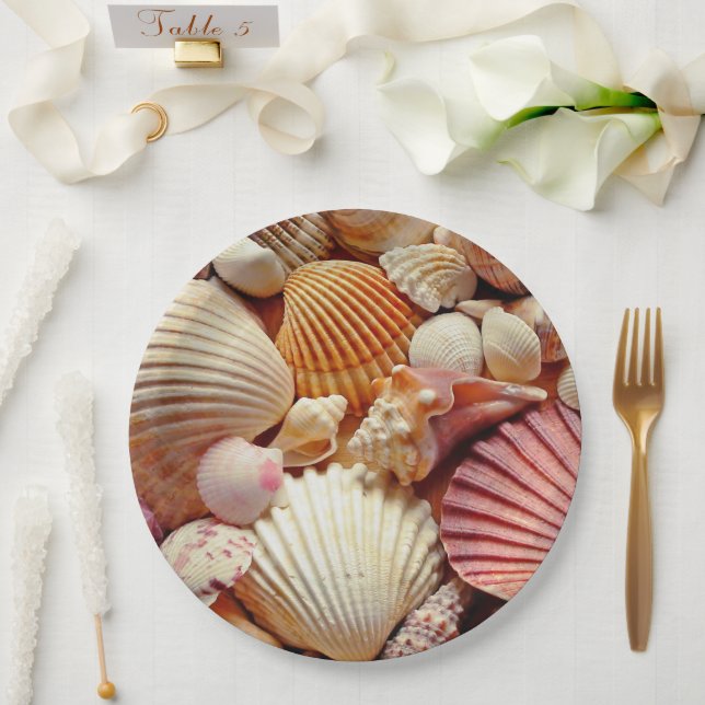Collection of Seashells Scallops Clams and Conch Paper Plates (Wedding)