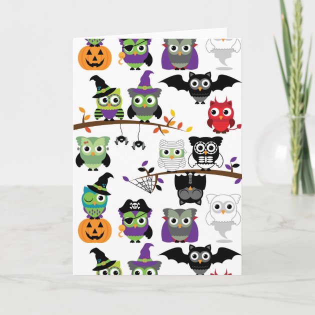 Collection Of Spooky Halloween Owls Invitation