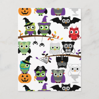 Collection Of Spooky Halloween Owls Postcard