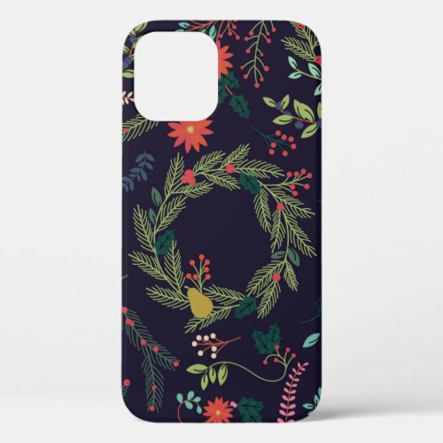 Collection of Vintage Style Hand Drawn Christmas H iPhone 12 Case