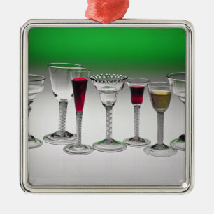 Collection of wine glasses with twist stems metal ornament