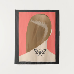 Collection Of Woman Neck Tattoo Art Print, No 2/10 Tapestry