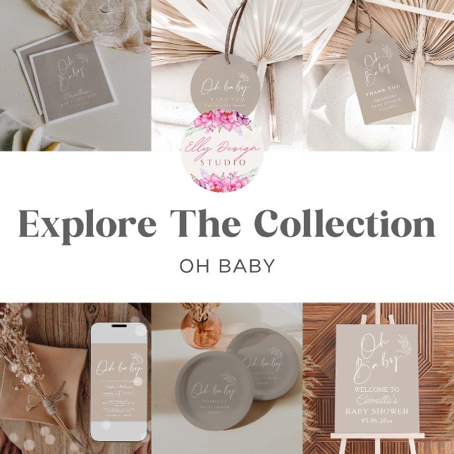 Oh Baby Beige Gender Neutral Modern Baby Shower Invitation