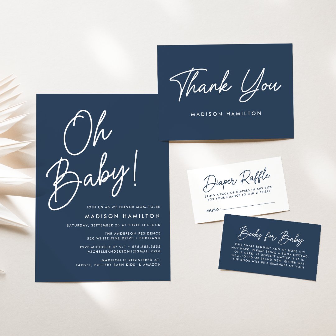Bold Script Navy Baby Shower Book Request Enclosure Card | Zazzle