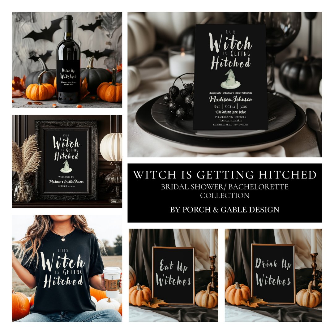 Witch Is Getting Hitched Fall Bridal Shower Black Invitation | Zazzle