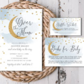 Over the Moon Gold Stars Purple Baby Shower Invitation