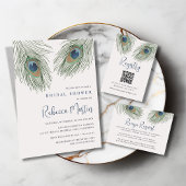 Watercolor Peacock Feather Bridal Shower Invitation