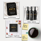 50th Birthday Name 1974 Black Gold Elegant Chic Sugar Cookie