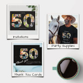 50th Birthday Party Photo Collage Black White Postcard