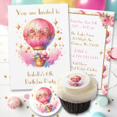 Pretty Pink and Gold Hot Air Balloons Edible Frosting Rounds
