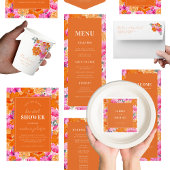 Pink & Orange Vibrant Summer Garden Bloom Wedding Thank You Card