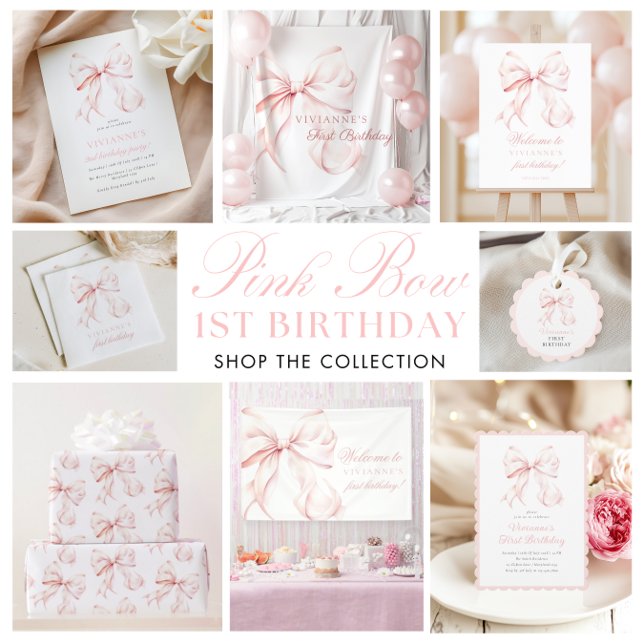 Pink Bow First Birthday Girl Welcome Sign