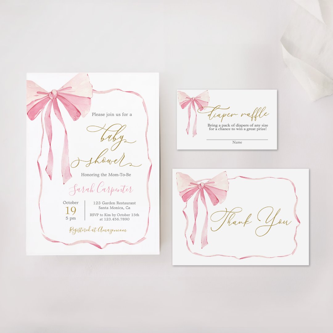 Bow Baby Shower Girl Invitation | Zazzle