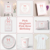 Pink Gingham Pink Bow Birthday Invitation | Zazzle