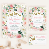 Pink Gold Floral Butterfly Girl Baby Shower Brunch Invitation