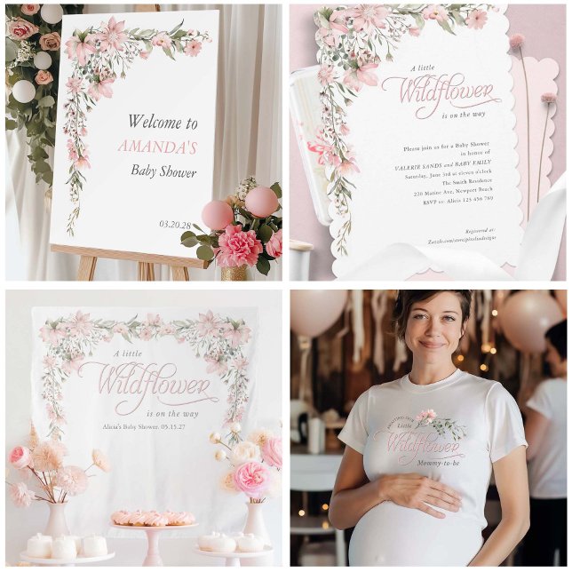 Pink Wildflower and Greenery Baby Girl Shower Foil Invitation Zazzle