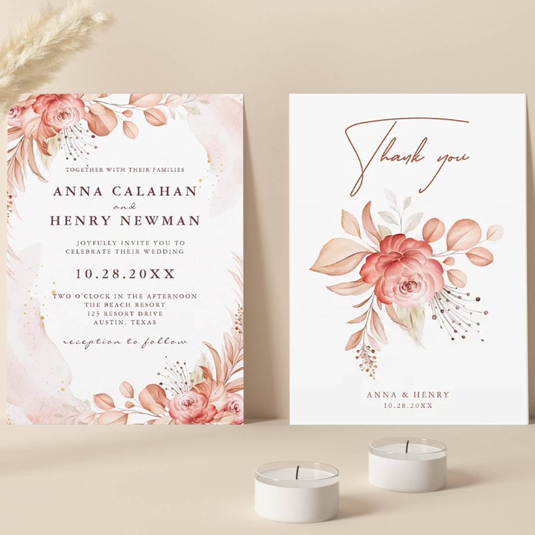 Elegant Floral Bouquet Wedding Thank You Card | Zazzle