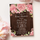 Rustic pink floral wood BUDGET baby shower invite