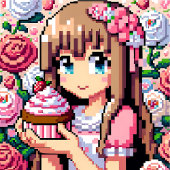 Pixel Art Girl's Pink Birthday Party Brownie