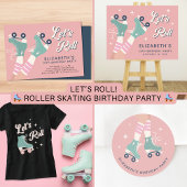 Retro Roller Skating Birthday Party Pink Invitation