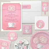 Pink Bridal Shower Tea Party Cake Topper