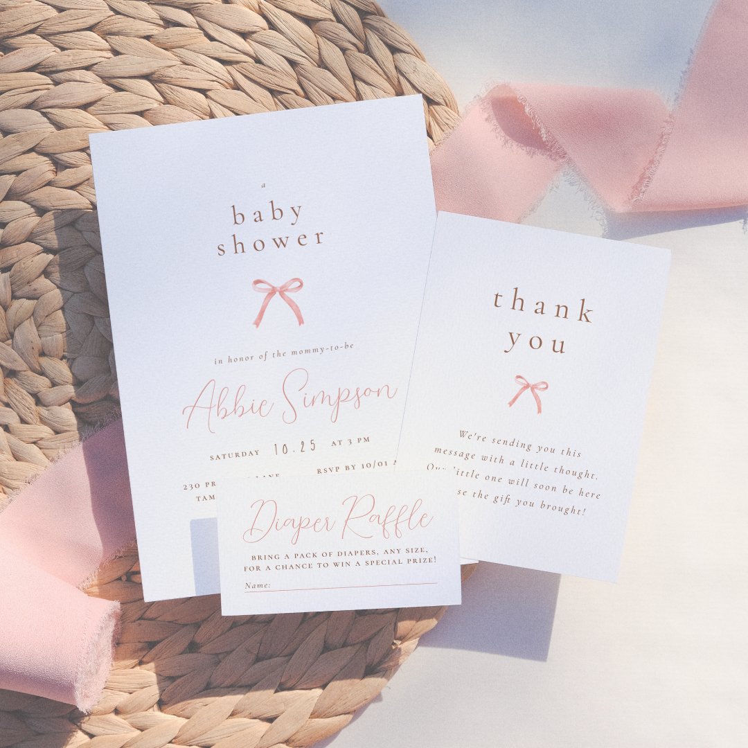 Elegant Pink Watercolor Bow Girl Baby Shower Invitation | Zazzle