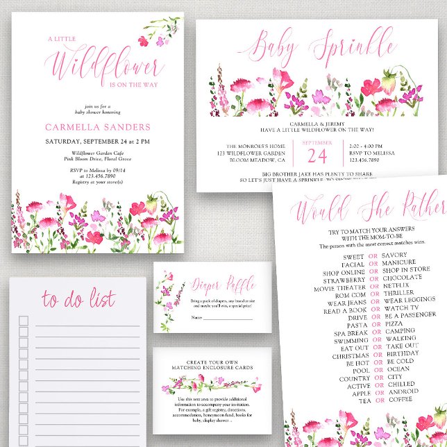 Pink Wildflower Girl Baby Shower Dainty Floral Inv Invitation Zazzle