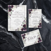 Plum Purple Gold Watercolor Marble Photo Wedding Invitation (Personalise this independent creator's collection.)