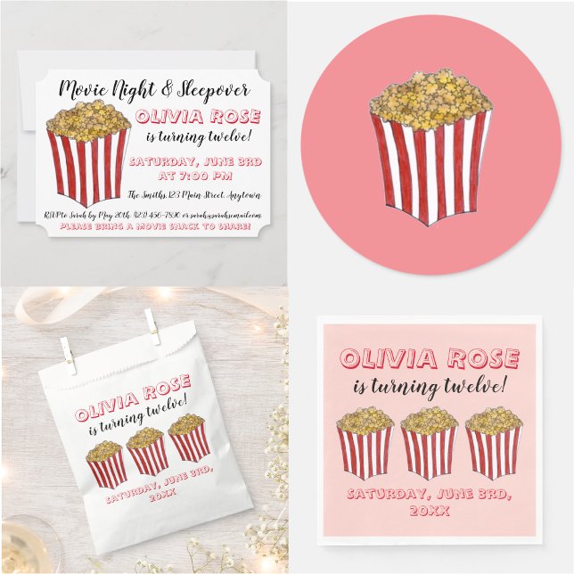 Film Movie Night Sleepover Popcorn Birthday Party Favor Tags Zazzle