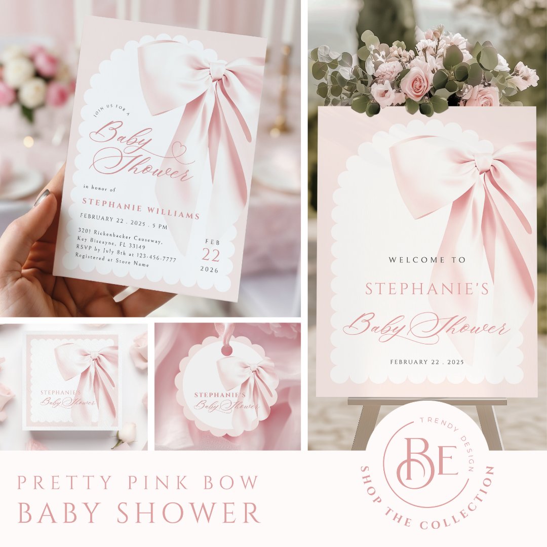 Pink Bow Elegant Baby Shower Invitation | Zazzle