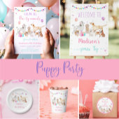 Puppy Dog Pink Gold Girl Birthday Invitation
