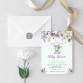 little elephant purple floral shower by mail invitation
