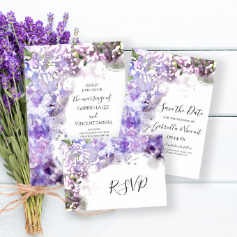 Purple Lilac Flowers Watercolor Wedding Invitation | Zazzle