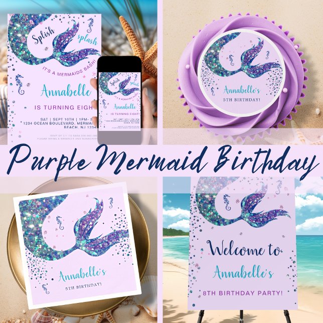 Purple Mermaid Birthday Paper Plates Zazzle