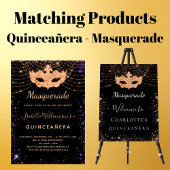 Masquerade black gold glitter dust Quinceanera Invitation
