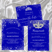 Masquerade royal blue silver budget save the date flyer