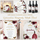 Burgundy Blush Floral Quinceañera Princess Reply RSVP Card
