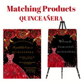 Quinceanera red black glitter dress florals invitation