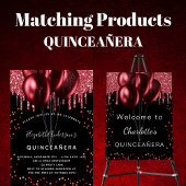 Quinceanera black red glitter budget invitation flyer