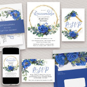 Blue Rose and Eucalyptus Elegant Quinceanera Save The Date