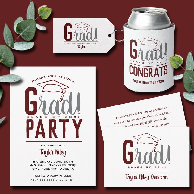 Chic Red Grad Cap Graduation Note Card